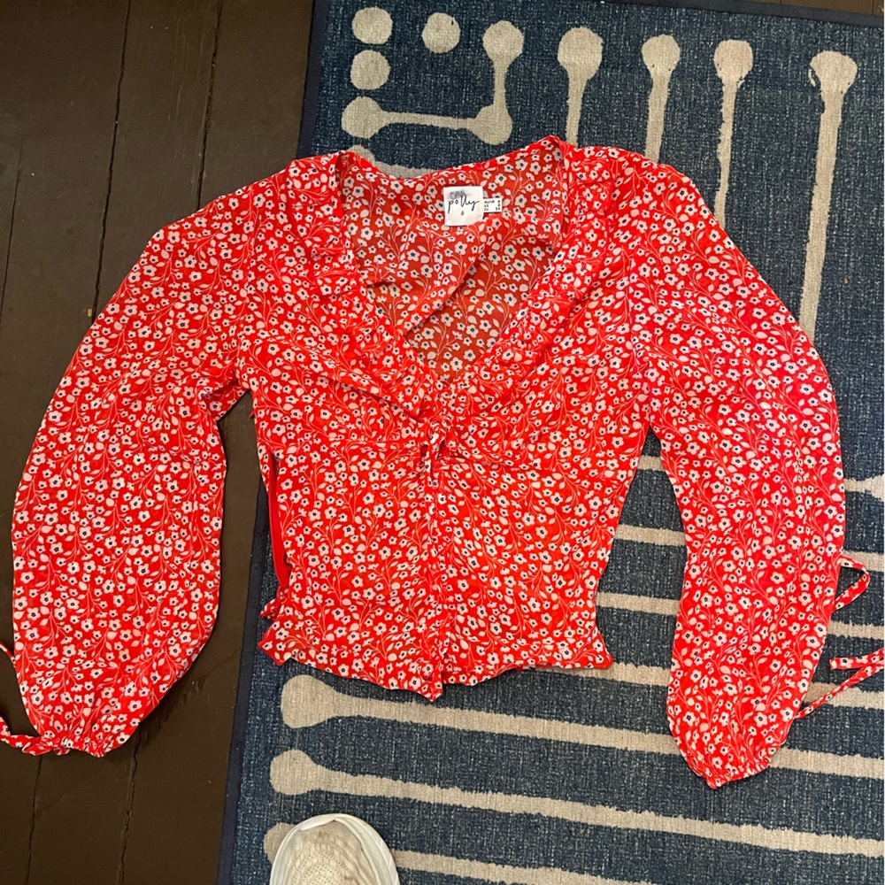 Princess Polly Red Floral Top Xs